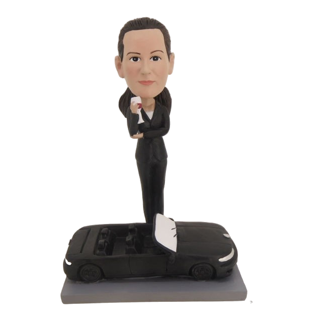 Picture of Custom Bobblehead Doll: Cool Young Lady Standing Beside Sports Car