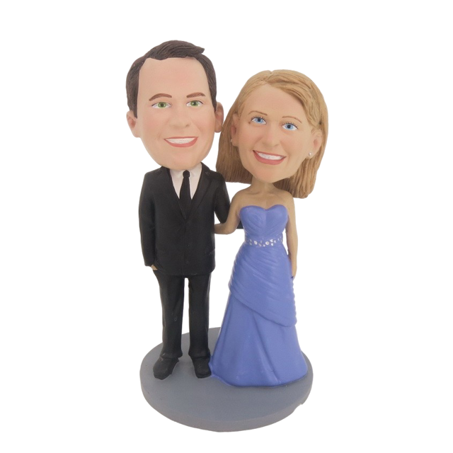 Picture of Custom Bobblehead Doll: Black Suit Man and Purple Dress Woman