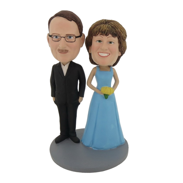 Picture of Custom Bobblehead Doll: Black Suit Man And Bride
