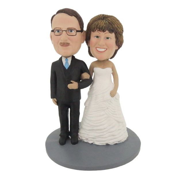 Picture of Custom Bobblehead Doll: Happy Arms Linked Man and Woman