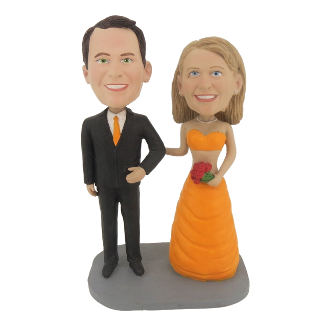 Picture of Custom Bobblehead Doll: Happy Arms Linked Bride And Groom