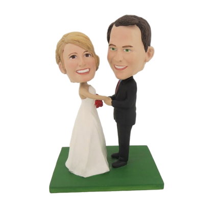 Picture of Custom Bobblehead Doll: Groom Holding Bride's Hand Wedding