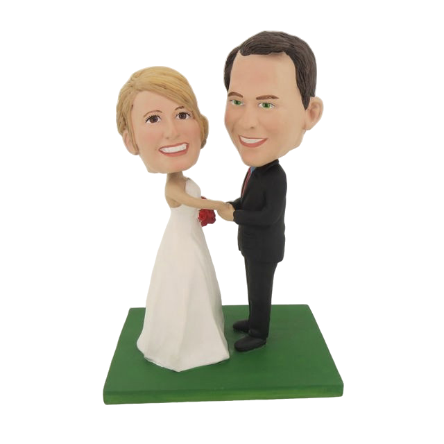 Picture of Custom Bobblehead Doll: Groom Holding Bride's Hand Wedding