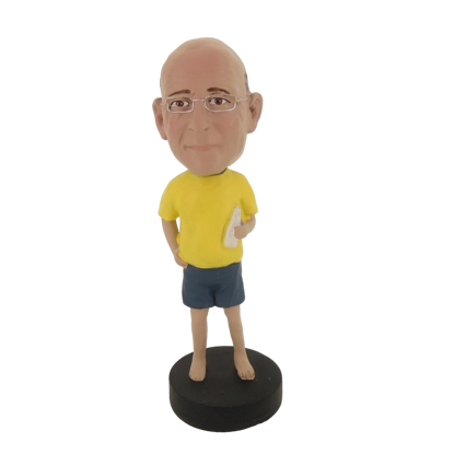Picture of Custom Bobblehead Doll: Casual Man In Yellow Having Drinks