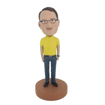 Picture of Custom Bobblehead Doll: Man In Yellow And Blue With Glass