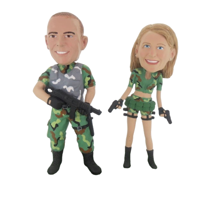 Picture of Custom Bobblehead Doll: Military Couple With Weapons
