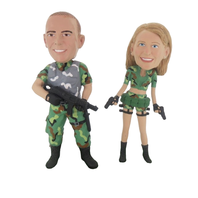 Picture of Custom Bobblehead Doll: Military Couple With Weapons