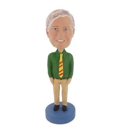 Picture of Custom Bobblehead Doll: Old Casual Man In Green With Tie