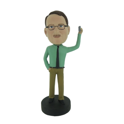 Picture of Custom Bobblehead Doll: Casual Man With Something In Left Hand Up