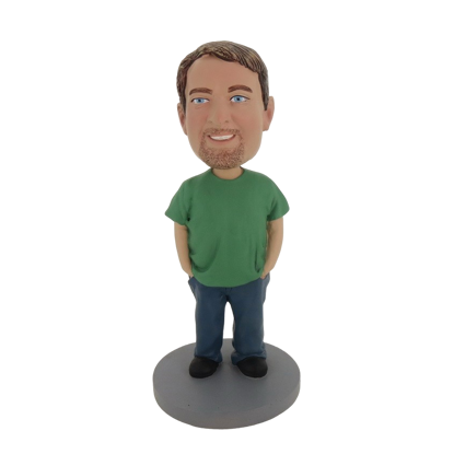 Picture of Custom Bobblehead Doll: Casual Man With Beard Having His Hands In Pocket