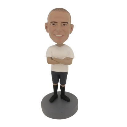 Picture of Custom Bobblehead Doll: Casual Man In White With Hands On The Chest