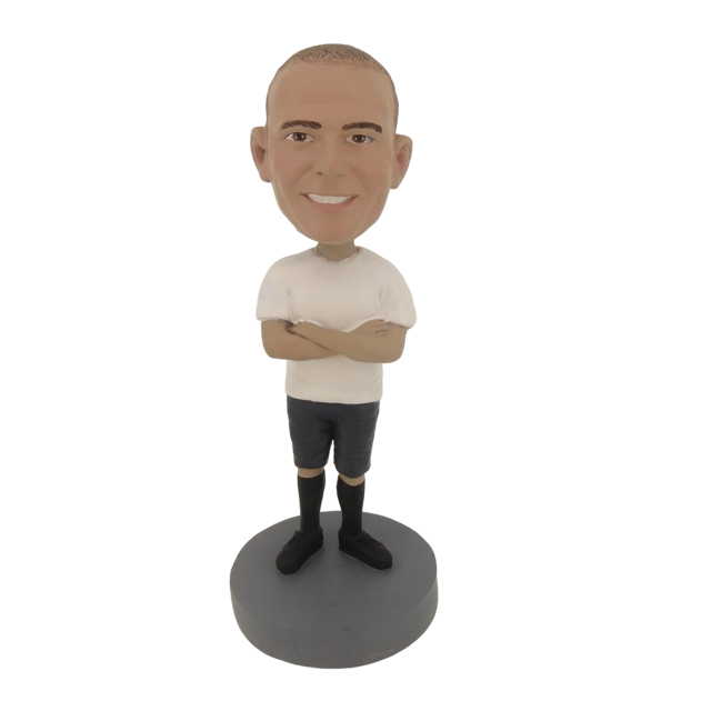 Picture of Custom Bobblehead Doll: Casual Man In White With Hands On The Chest