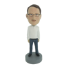Picture of Custom Bobblehead Doll: Casual Man In White And Blue With Glass