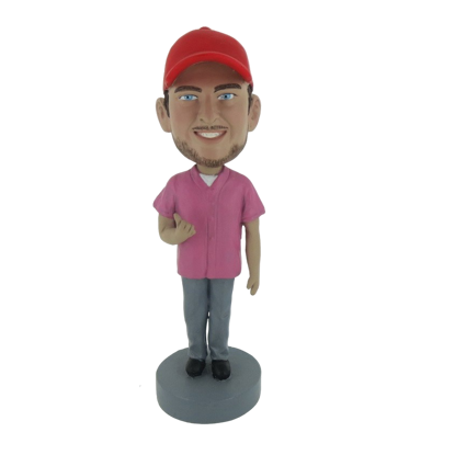 Picture of Custom Bobblehead Doll: Casual Man With Beard In Red Hat