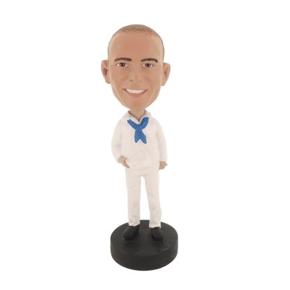 Picture of Custom Bobblehead Doll: Man In Pure White And Blue Tie