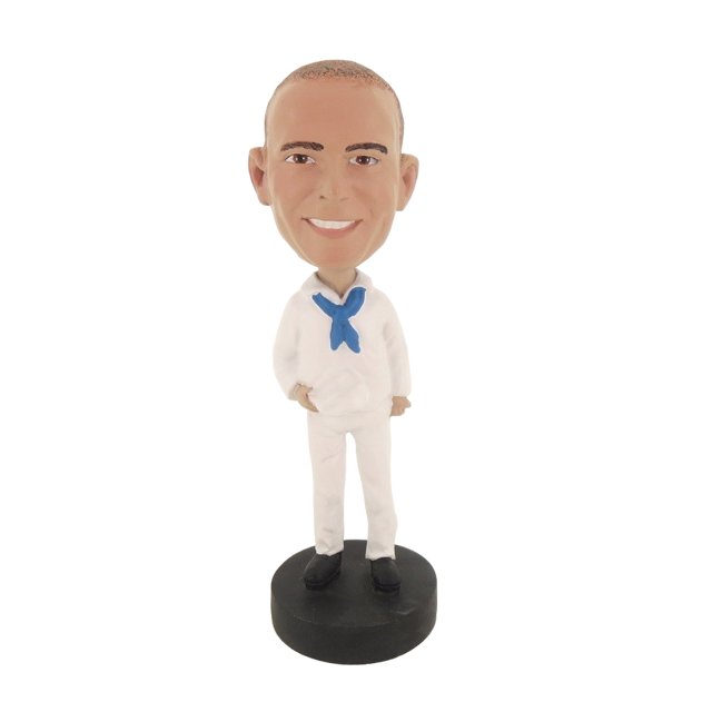 Picture of Custom Bobblehead Doll: Man In Pure White And Blue Tie