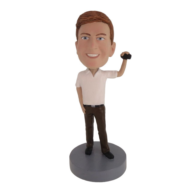 Picture of Custom Bobblehead Doll: One Hand Up Man With White Polo