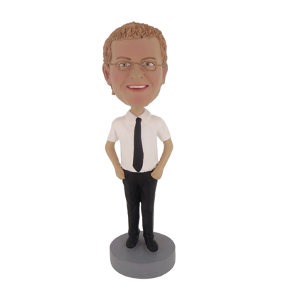 Picture of Custom Bobblehead Doll: Man In Black And White With Tie