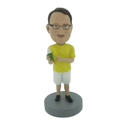 Picture of Custom Bobblehead Doll: Casual Man In Yellow Having Drink