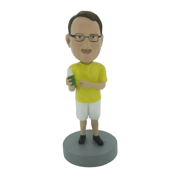 Picture of Custom Bobblehead Doll: Casual Man In Yellow Having Drink
