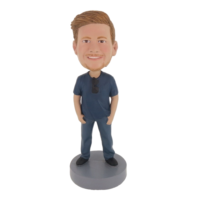 Picture of Custom Bobblehead Doll: Casual Man With Glass On The Collar