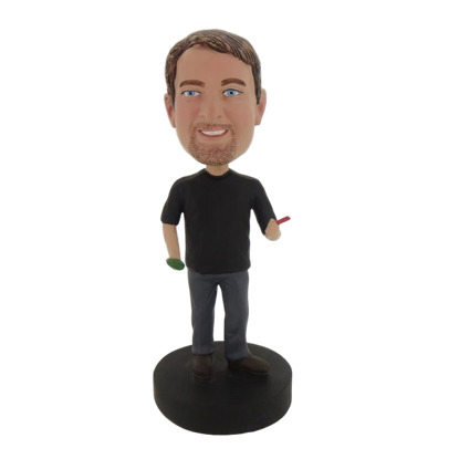 Picture of Custom Bobblehead Doll: Casual Man With Geen And Red In Hands