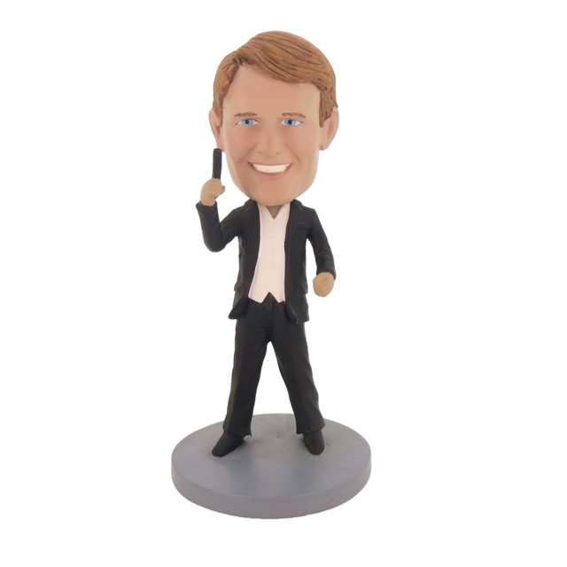Picture of Custom Bobblehead Doll: Happy Man Holding Up Something Cool
