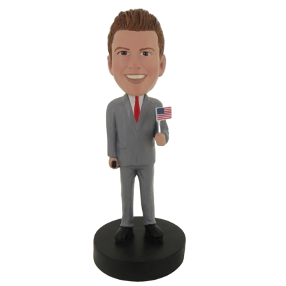 Picture of Custom Bobblehead Doll: Man Holding American Flag