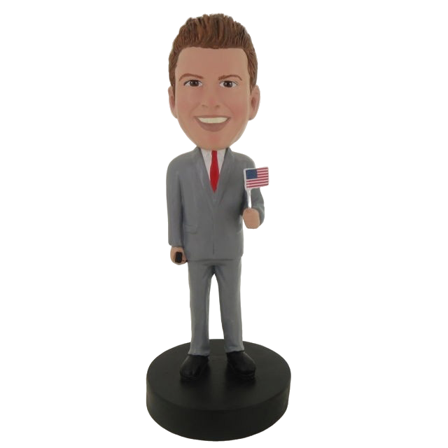 Picture of Custom Bobblehead Doll: Man Holding American Flag