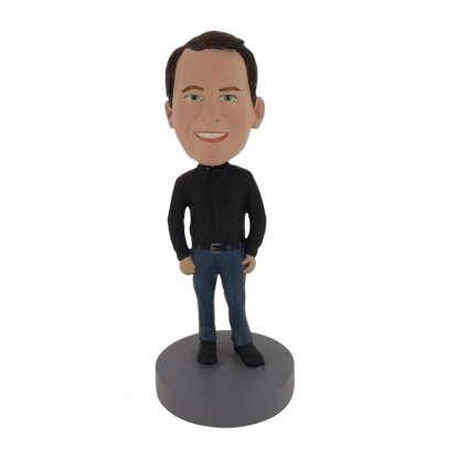 Picture of Custom Bobblehead Doll: Man In Black TShirt And Blue Jeans