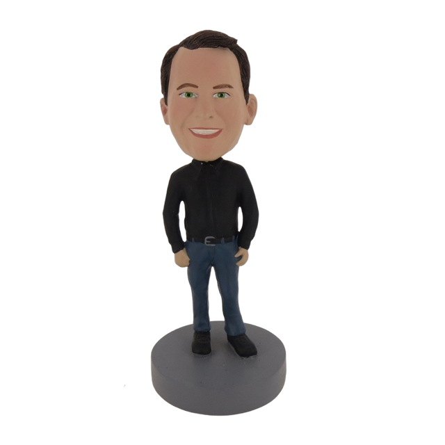 Picture of Custom Bobblehead Doll: Man In Black TShirt And Blue Jeans