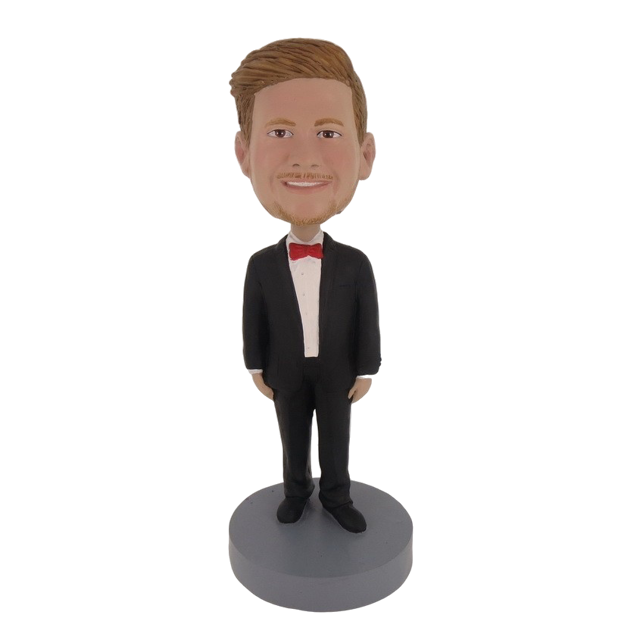 Picture of Custom Bobblehead Doll: Man In Formal Suit With Red Bow