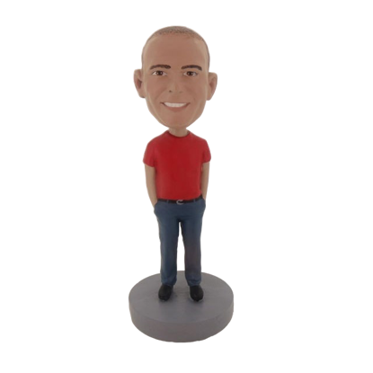 Picture of Custom Bobblehead Doll: Man In Red TShirt And Blue Jeans