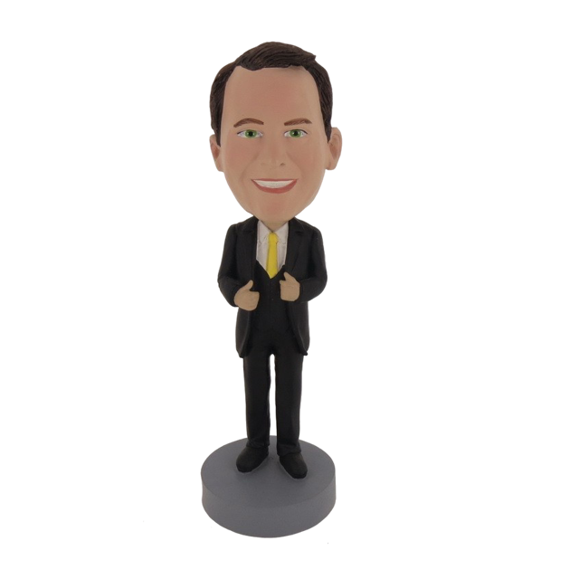 Picture of Custom Bobblehead Doll: Business Man In Nice Suit And Yellow Tie