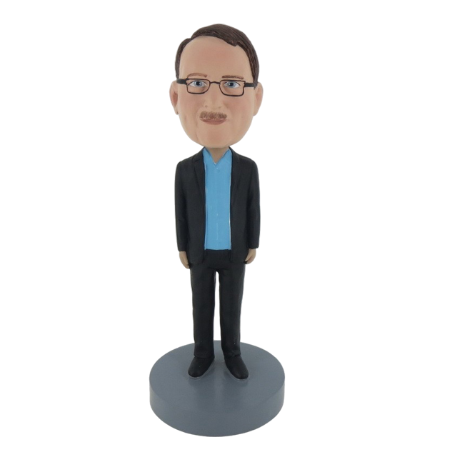 Picture of Custom Bobblehead Doll: Casual Man In Black Jacket And Inner Blue TShirt