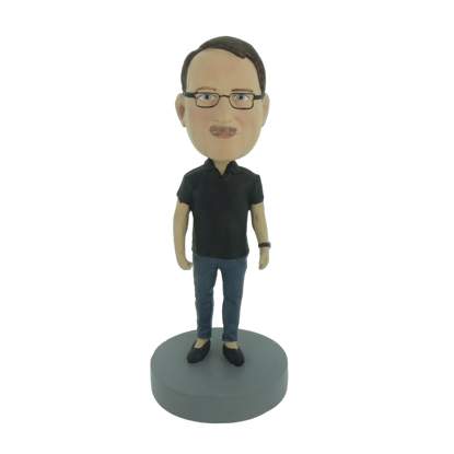 Picture of Custom Bobblehead Doll: Casual Man In Black Wearing Glass