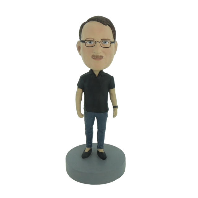 Picture of Custom Bobblehead Doll: Casual Man In Black Wearing Glass