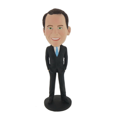Picture of Custom Bobblehead Doll: Man In Black Suit And Blue Tie