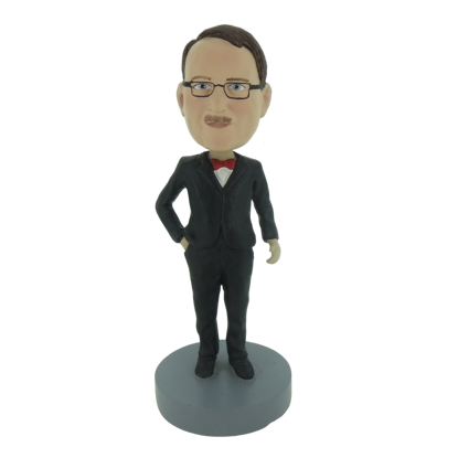 Picture of Custom Bobblehead Doll: Man In Black Suit And Red Bow