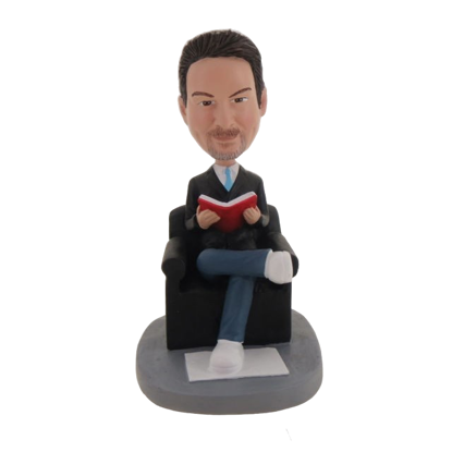 Picture of Custom Bobblehead Doll: Man Reading in Sofa