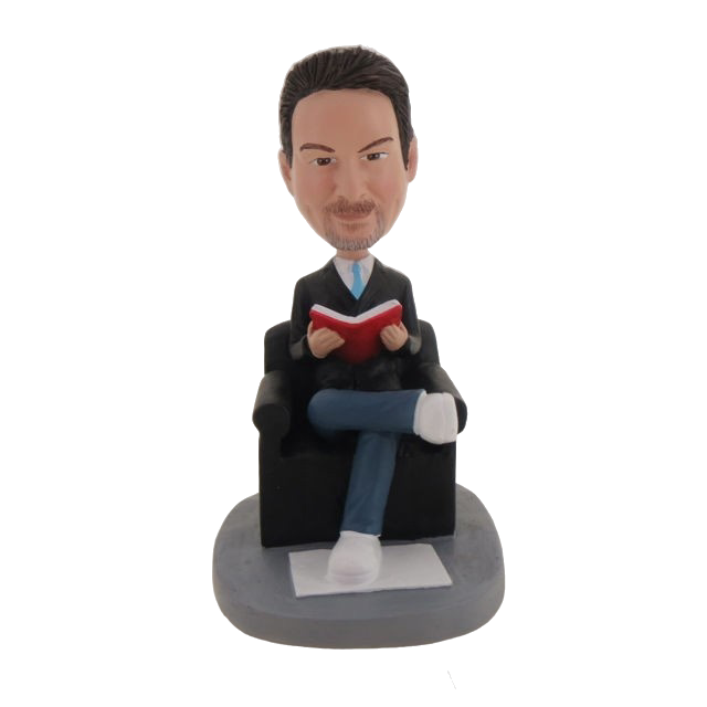 Picture of Custom Bobblehead Doll: Man Reading in Sofa