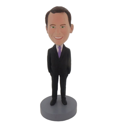Picture of Custom Bobblehead Doll: Smiling Business Man With Hands In His Pocket