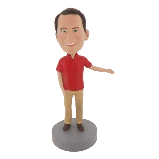 Picture of Custom Bobblehead Doll: Red Shirt Casual Male With Arm Out